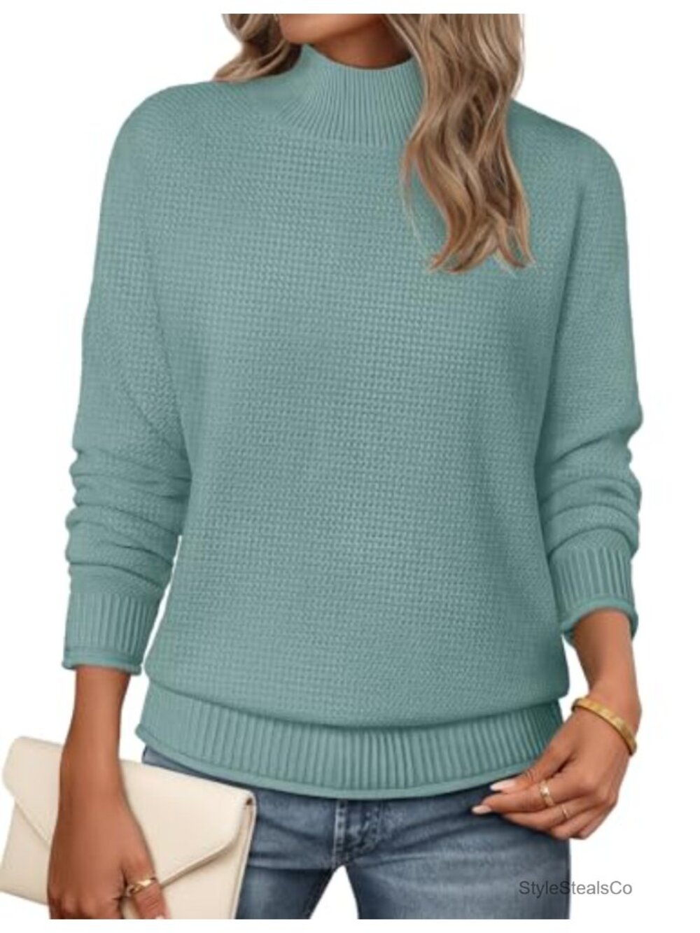 Womens Turtleneck Long Sleeve Cozy Knit Pullover Sweater Loose Fit Fall